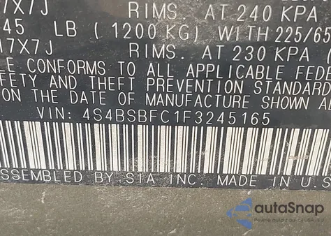 2015 Subaru Outback 2.5I Premium z USA, uszkodzony, nr VIN 4S4BSBFC1F3245165